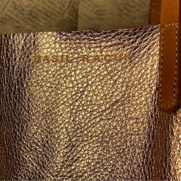 Basil Racuk Paper Bag Rose Gold Metallic Leather Tote - Picture 9 of 13